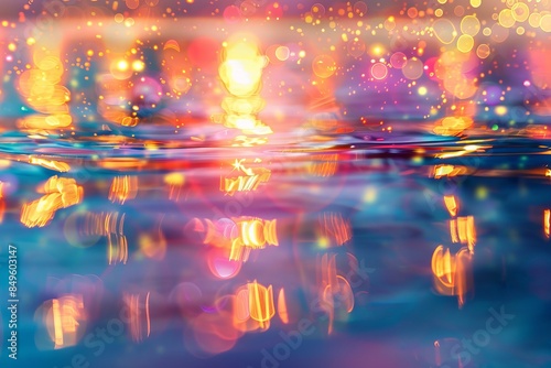 An enchanting abstract wallpaper background featuring bokeh lights and their reflections, creating a serene and magical atmosphere, ideal for a best-seller image © qorqudlu