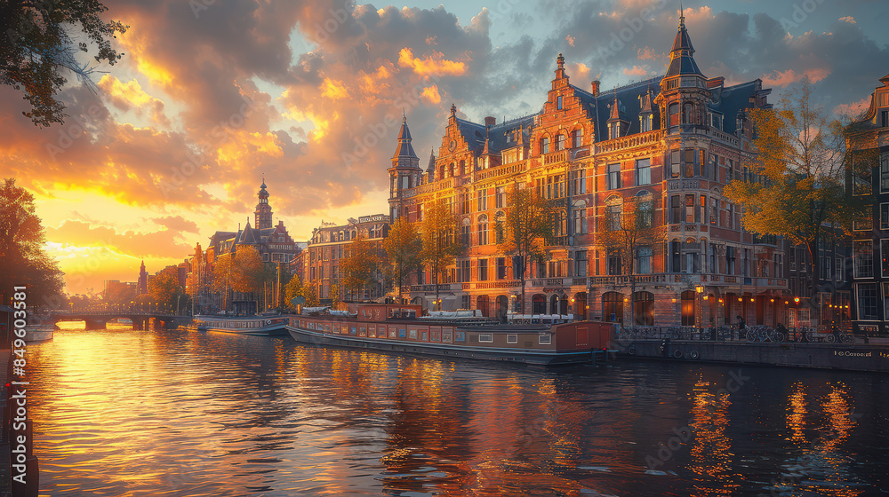 Fototapeta premium Capture the grandeur of Amsterdam, Netherlands created with Generative AI technology