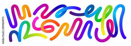 Abstract Color Gradient Shapes Set. Vector Graphic with Wavy Lines in Rainbow Colors. Colorful Fluid Wave Pattern. Squiggly Design Elements.