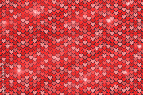 Horizontal background with red metallic heart shaped sequins