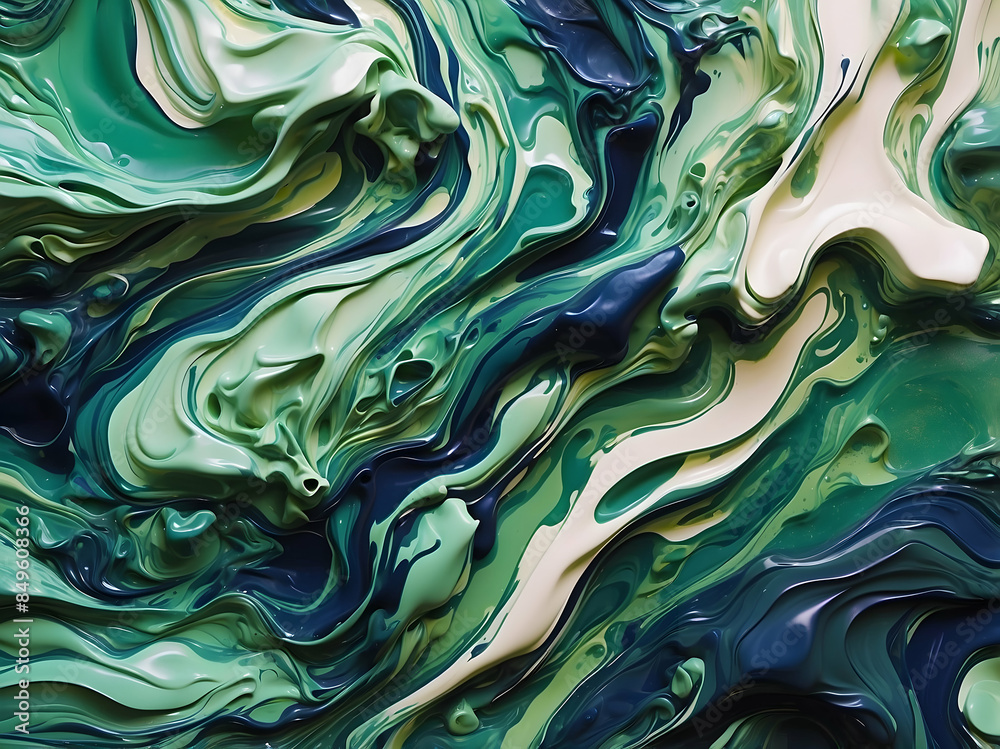 Swirling green and blue abstract paint