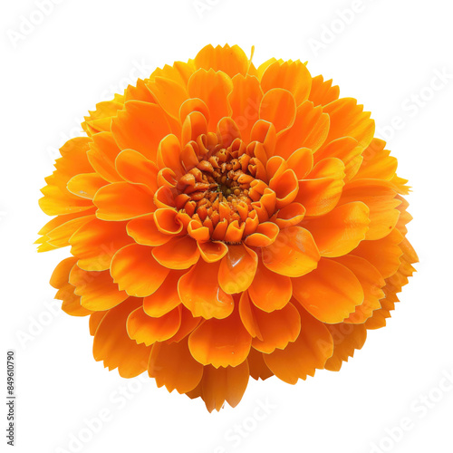 Vivid orange marigold flower with detailed petals on solid white background, single object
