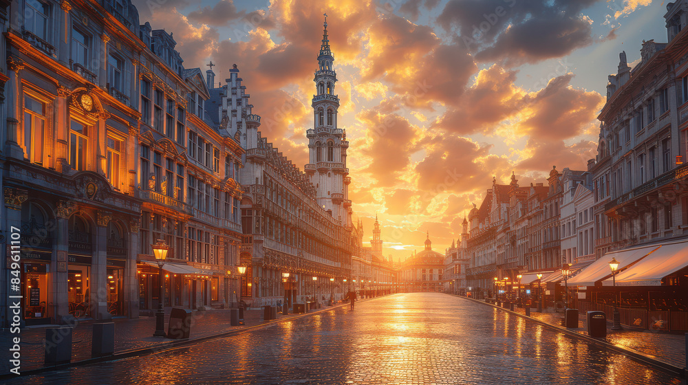 Naklejka premium Capture the grandeur of Brussels, Belgium created with Generative AI technology