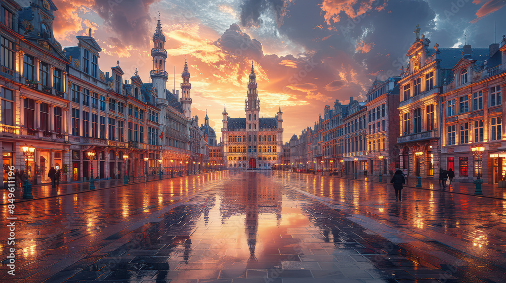 Naklejka premium Capture the grandeur of Brussels, Belgium created with Generative AI technology