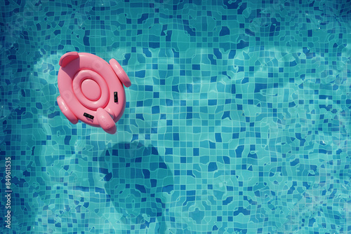 Flamingo floats in swimming pool. Summer swimming pool party. 3d render. Top view