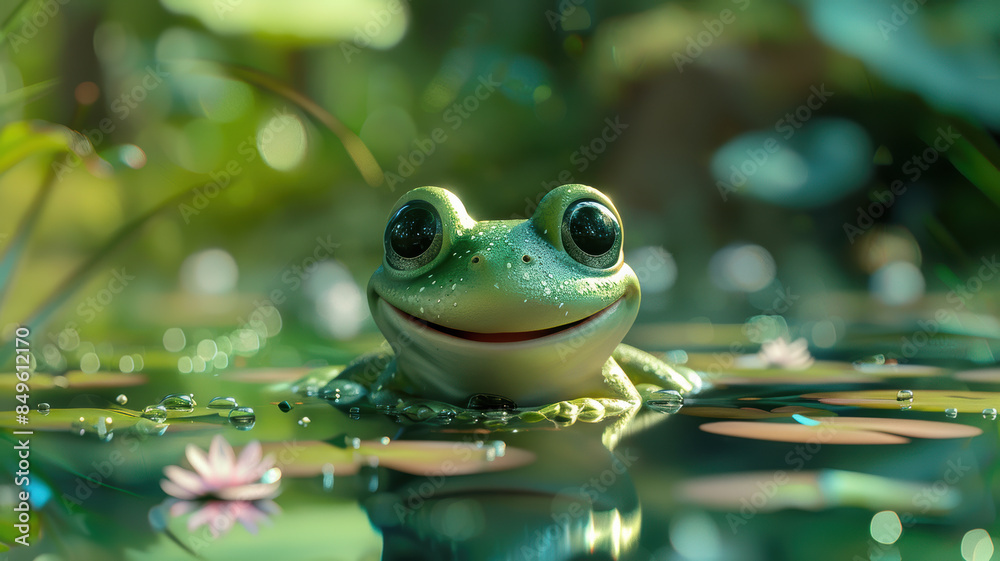 Charming Animated Frog in Vibrant Green Charming Animated Frog in Vibrant Green