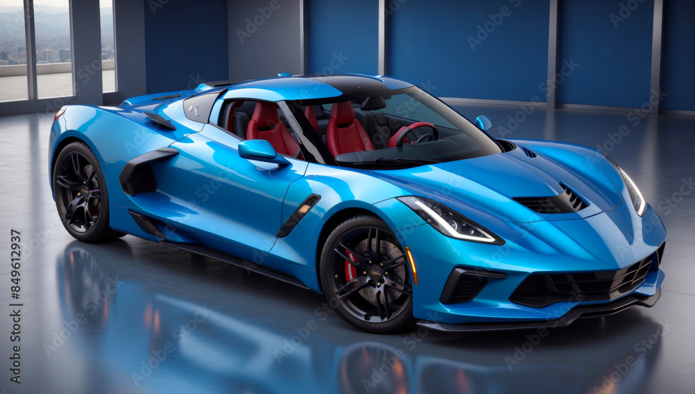 Obraz premium A blue luxury sports car.
