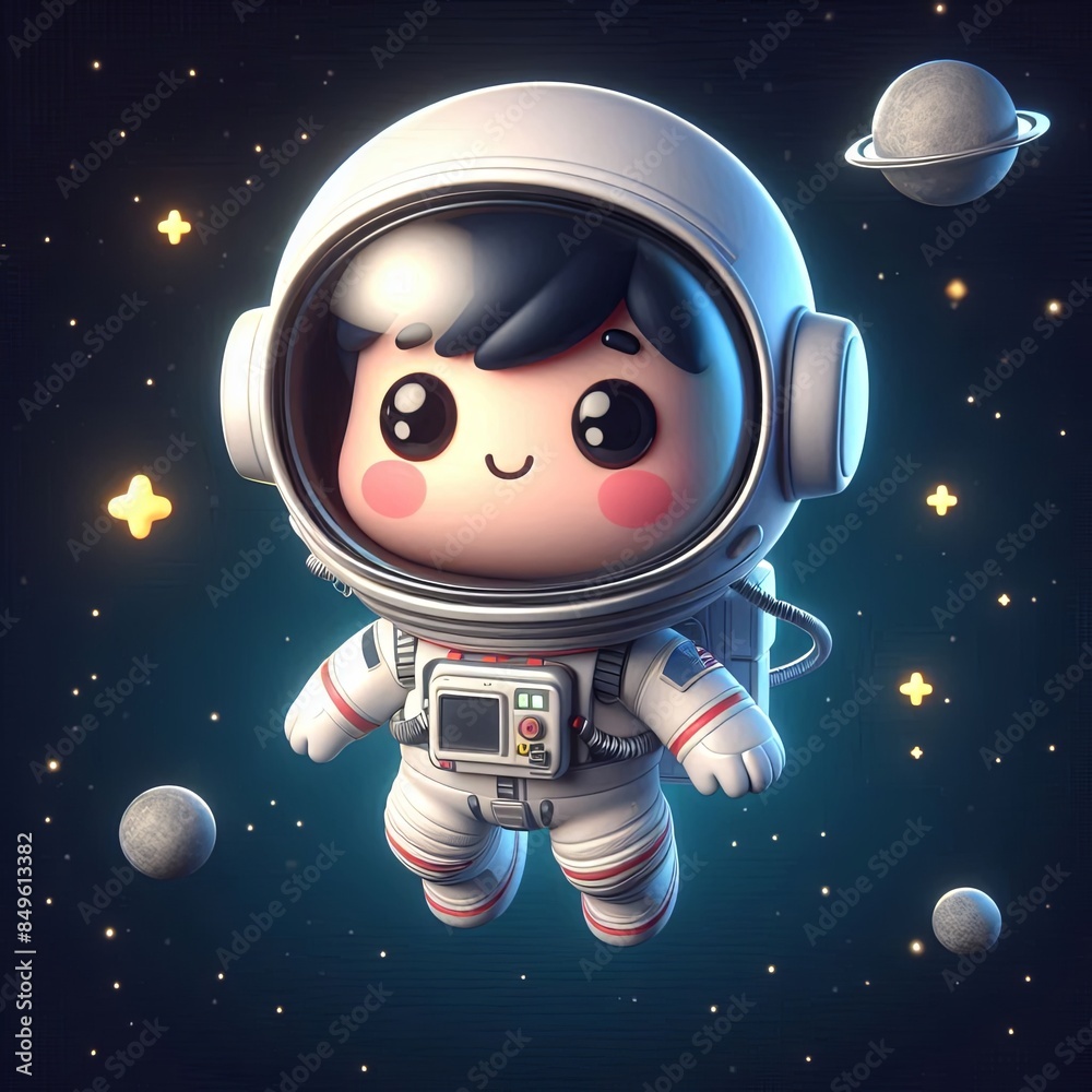 cute astronaut floating in space cartoon 3d Generative AI cute astronaut floating in space cartoon 3d Generative AI