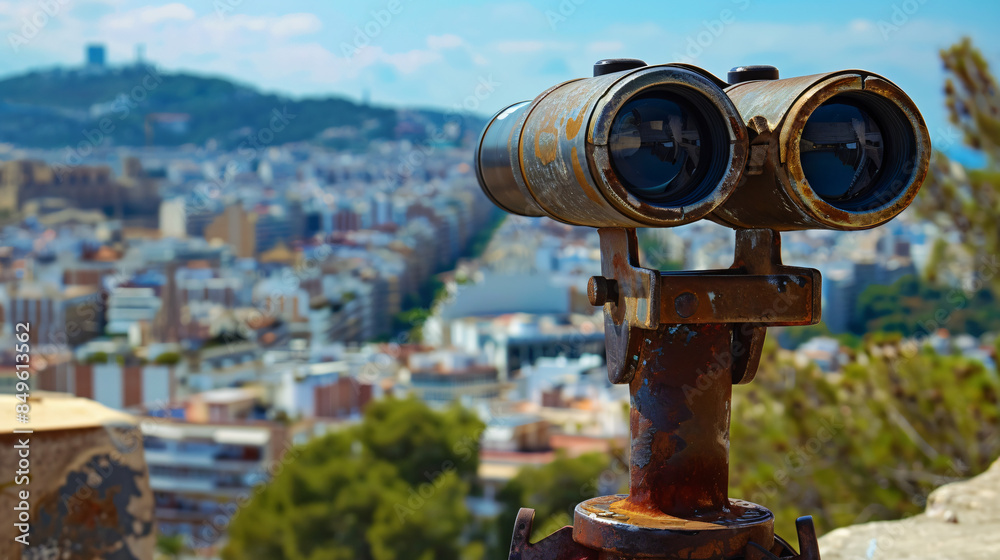 City exploration and sightseeing through stationary binoculars offer a unique urban perspective