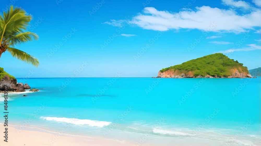 background of sea and beach landscape with palm trees and a small boat background of sea and beach landscape with palm trees and a small boat