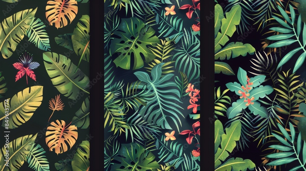 Fototapeta premium repeating nature patterns for print, leafes, branches, flowers, 16:9