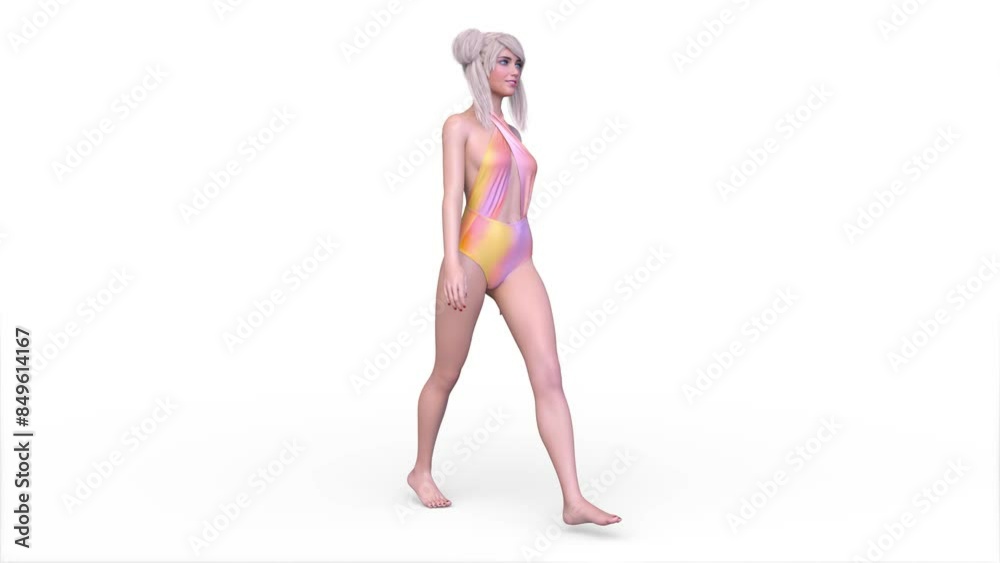 歩く水着姿の女性 3DCGレンダリング 歩く水着姿の女性 3DCGレンダリング
