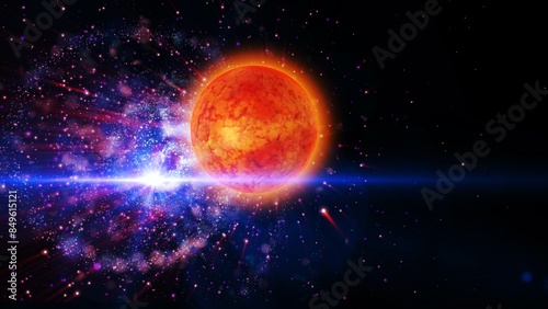 bright planet rotates against the background of the galaxy 