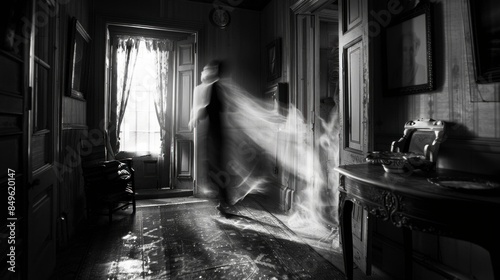 Obraz na płótnie ghost inside a house in black and white