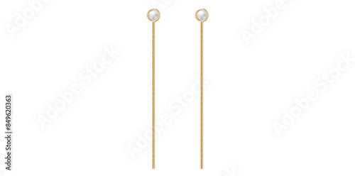 Stunning Long Fashion Tassel Earrings, Gold Chain Dangling Jewelry Vector Illustration.	