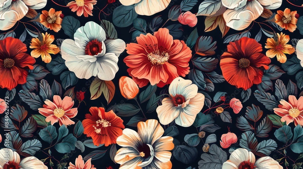 Fototapeta premium Floral themed seamless pattern