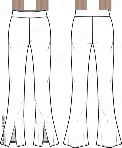 Basic wide leg slit leggings technical drawing