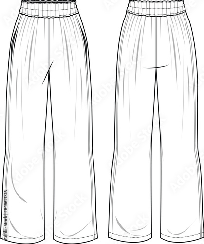illustration of wide leg basic woven pant technical drawing vectoe