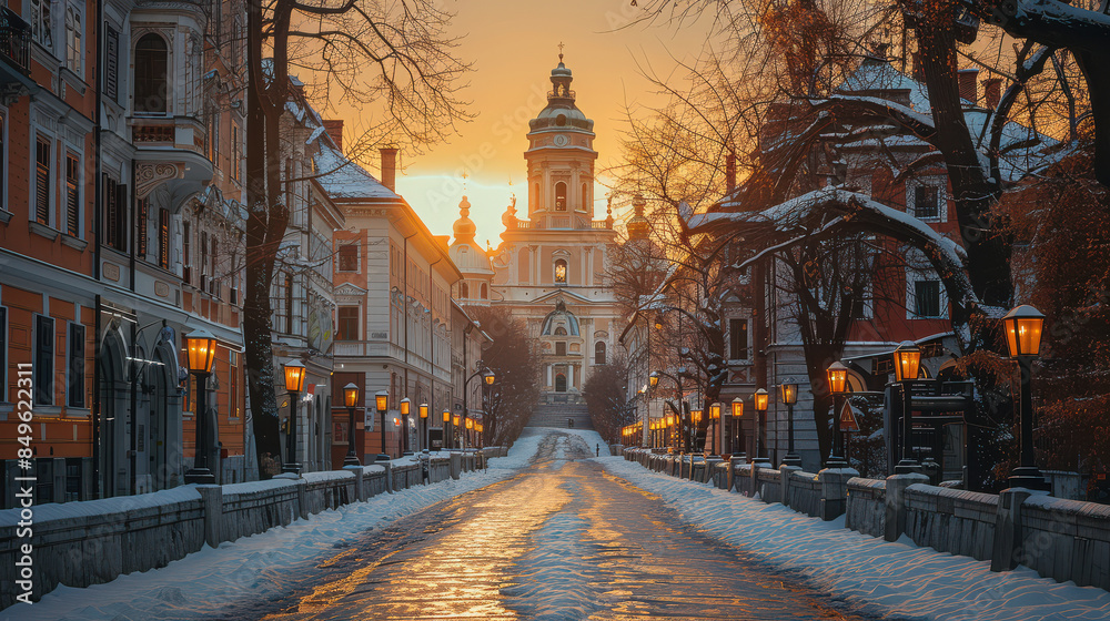 Naklejka premium Capture the grandeur of Ljubljana, Slovenia created with Generative AI technology