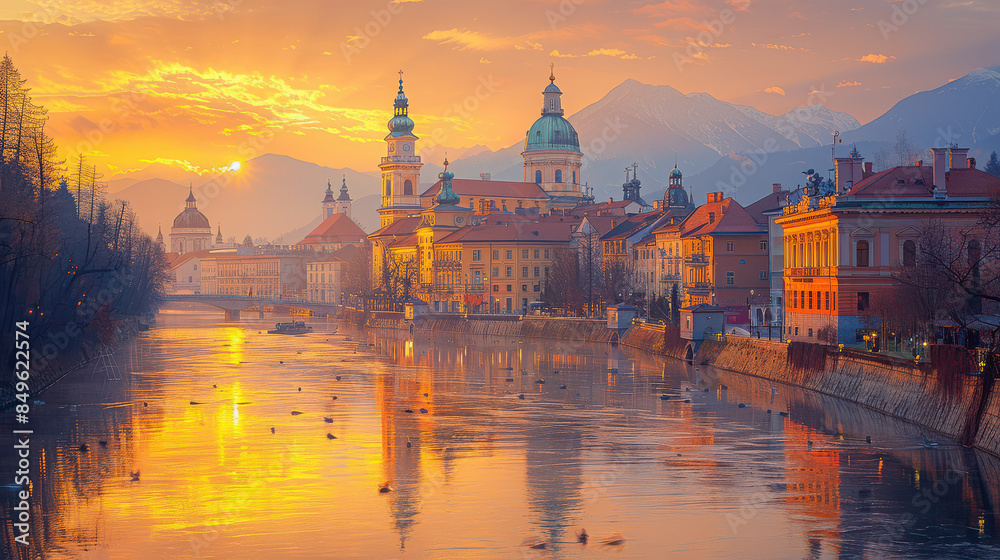 Fototapeta premium Capture the grandeur of Ljubljana, Slovenia created with Generative AI technology