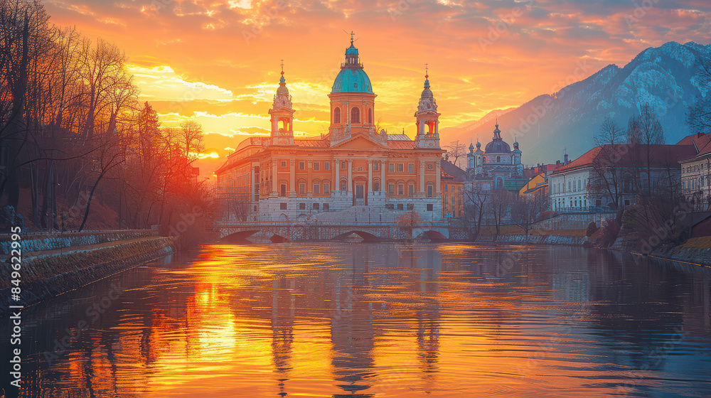 Fototapeta premium Capture the grandeur of Ljubljana, Slovenia created with Generative AI technology