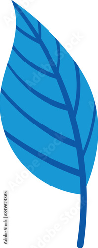Blue artistic leaf dark blue veins simple shape. Stylized environmental icon tones isolated white background. Contemporary natureinspired decorative element, sleek design, gradient abstract