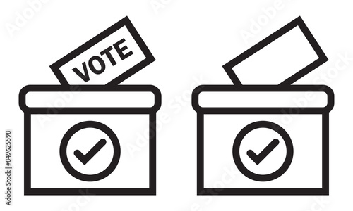 voting ballot box icon set in black filled and outlined style. suitable for UI designs