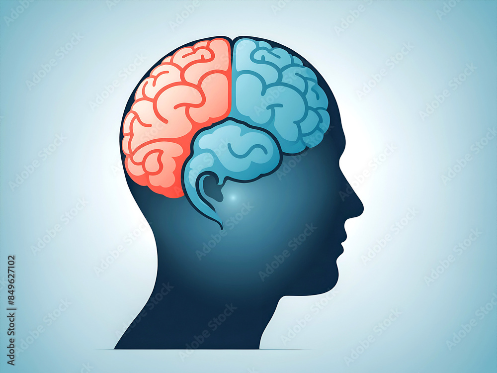 Fototapeta premium World Mental Health Day, vector illustration of a human head silhouette with a brain inside