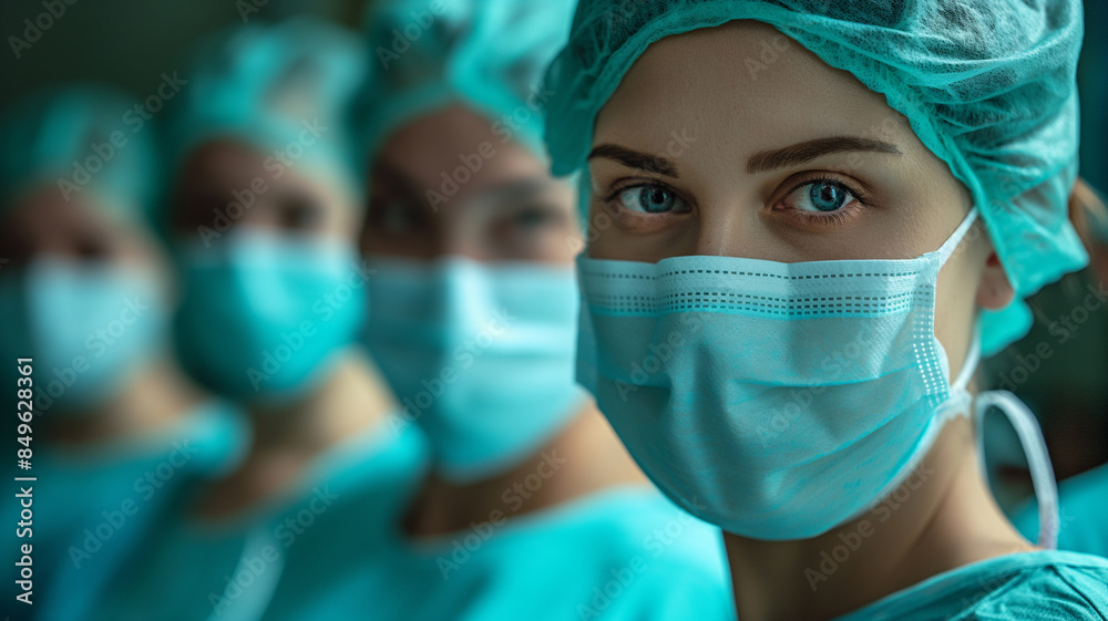 Focused Female Surgeon in Operating Room, Highlighting Medical Precision, Surgical Expertise, and Dedicated Healthcare Teamwork in a High-Stakes Environment - Generative AI Focused Female Surgeon in Operating Room, Highlighting Medical Precision, Surgical Expertise, and Dedicated Healthcare Teamwork in a High-Stakes Environment - Generative AI