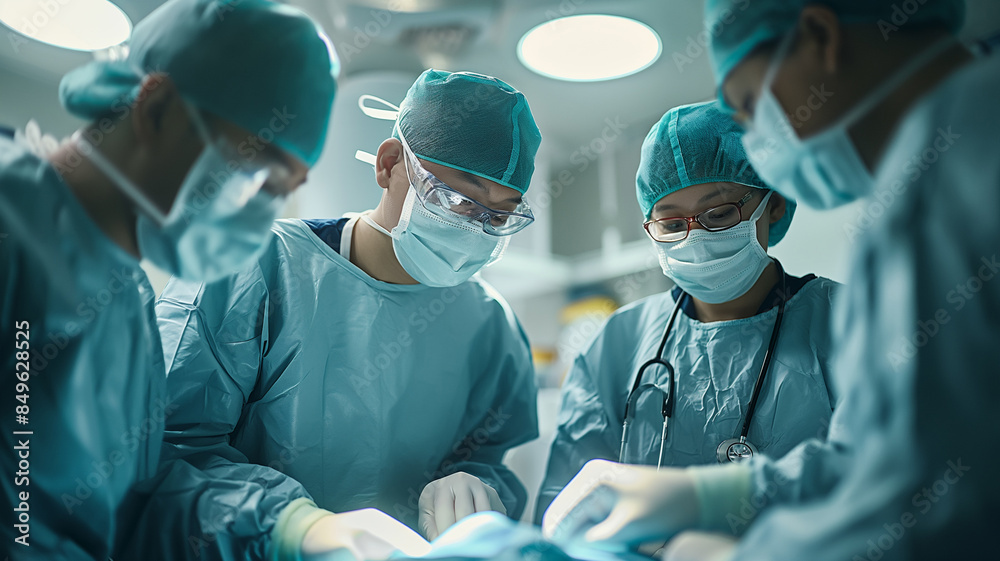 Team of Surgeons Performing Surgery in a State-of-the-Art Operating Room, Demonstrating Precision, Teamwork, and Advanced Medical Techniques in a High-Stakes Clinical Environment - Generative AI Team of Surgeons Performing Surgery in a State-of-the-Art Operating Room, Demonstrating Precision, Teamwork, and Advanced Medical Techniques in a High-Stakes Clinical Environment - Generative AI