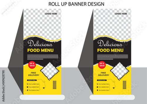 Food Roll Up Banner Design Graphic by Waliullah Solutions, highly versatile corporate style business stand banner template suitable for all industries
 photo