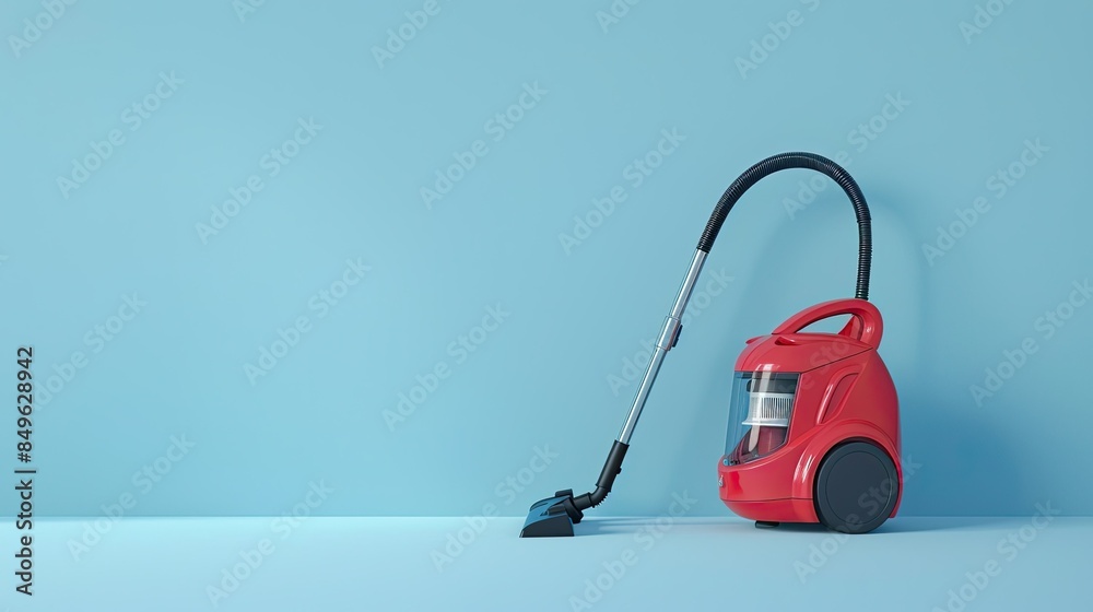 Fototapeta premium A simple design vacuum cleaner on a blue background with studio lighting in a high resolution photograph in a minimalist style with soft color tones and high detail.