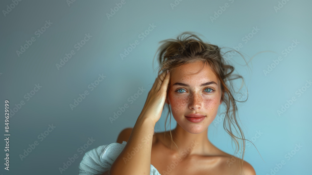 Beautiful Young Woman with Freckles Posing for a Natural Beauty Portrait Beautiful Young Woman with Freckles Posing for a Natural Beauty Portrait