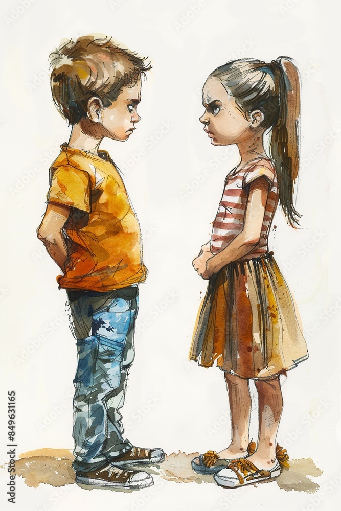 Naklejka premium Two Kids Standing Together