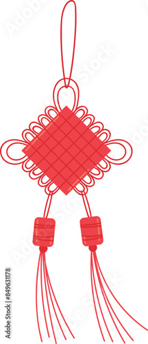 Red Chinese knot ornament traditional good luck charm looped pattern isolated white background holiday celebration Traditional Chinese knot cultural symbol red design