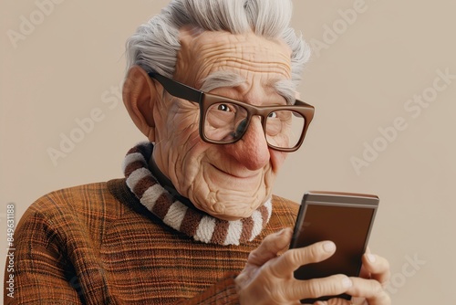 Elderly Man Checking Cell Phone
