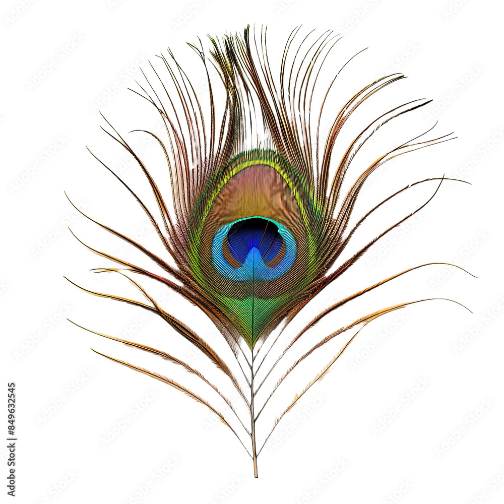 Obraz premium Vibrant Peacock Feather on transparent or white background