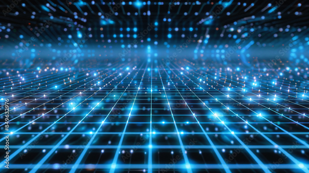 Expanding lines of light form a grid, symbolizing digital data reaching into the distance Expanding lines of light form a grid, symbolizing digital data reaching into the distance