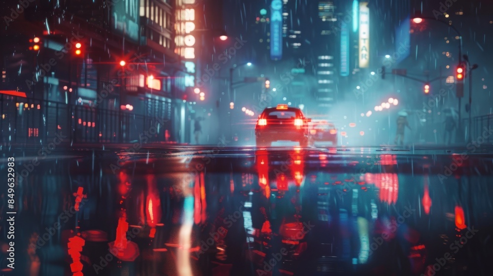 Obraz premium futuristic cyberpunk city street fantasy digital image at night. AI generated
