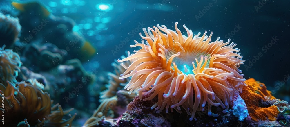 Sea anemone close-up on coral reef Sea anemone close-up on coral reef