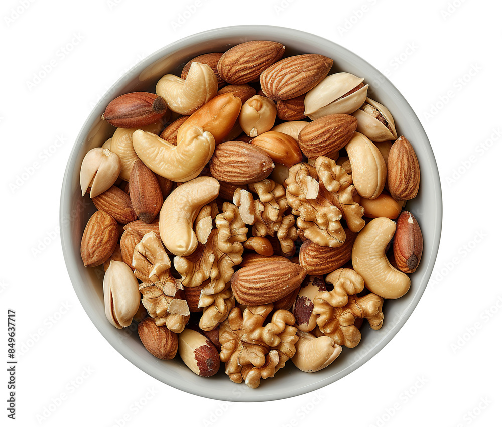Nuts in a bowl isolated on transparent background
