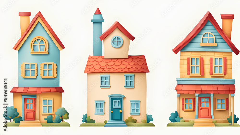 Set of 3 Cartoon Toy House Models Set of 3 Cartoon Toy House Models
