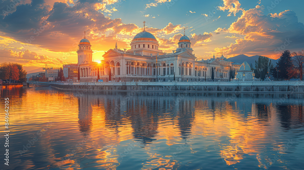 Fototapeta premium Capture the grandeur of Skopje, North Macedonia created with Generative AI technology