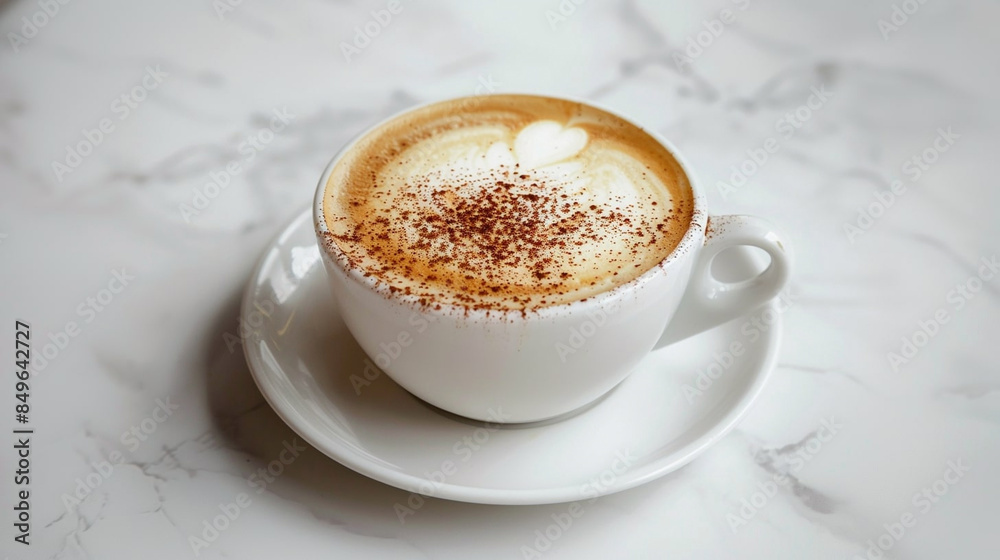 Fototapeta premium A cup of delicious coffee with cinnamon on a marble table