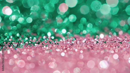 Fancy pink mint green glitter sparkle confetti background for Easter, birthday party celebration wallpaper with copyspace