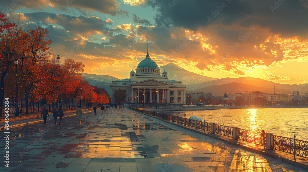 Obraz premium Capture the grandeur of Sofia, Bulgaria created with Generative AI technology
