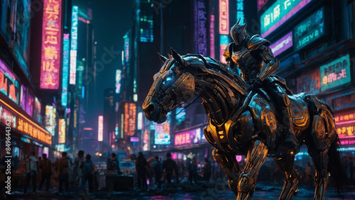 A towering formidable centaur warrior its sleek metal in tokoyo
