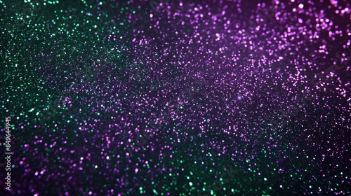 Shiny purple green glitter sparkle confetti background for Halloween, Mardi Gras, Easter, proms and dances, celebration wallpaper with copyspace photo