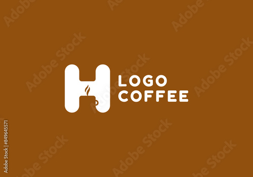 Logo letter H capital with Coffee cup. Logo coffeshop, drink and beverage. Editable file