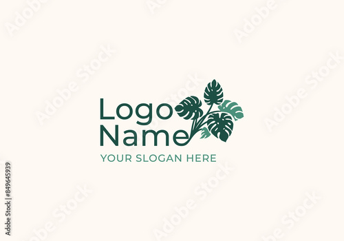 logo monstera leaves. Logo botanical, floral and home plants. Editable file